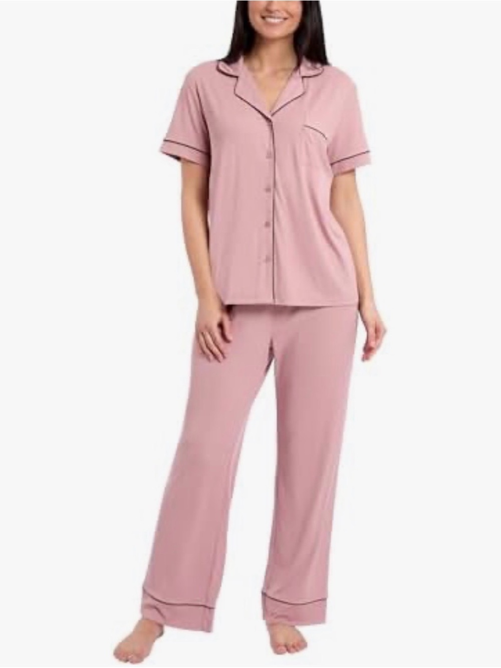 Women's Short-Sleeve Button Pajama Set - Dusty Rose